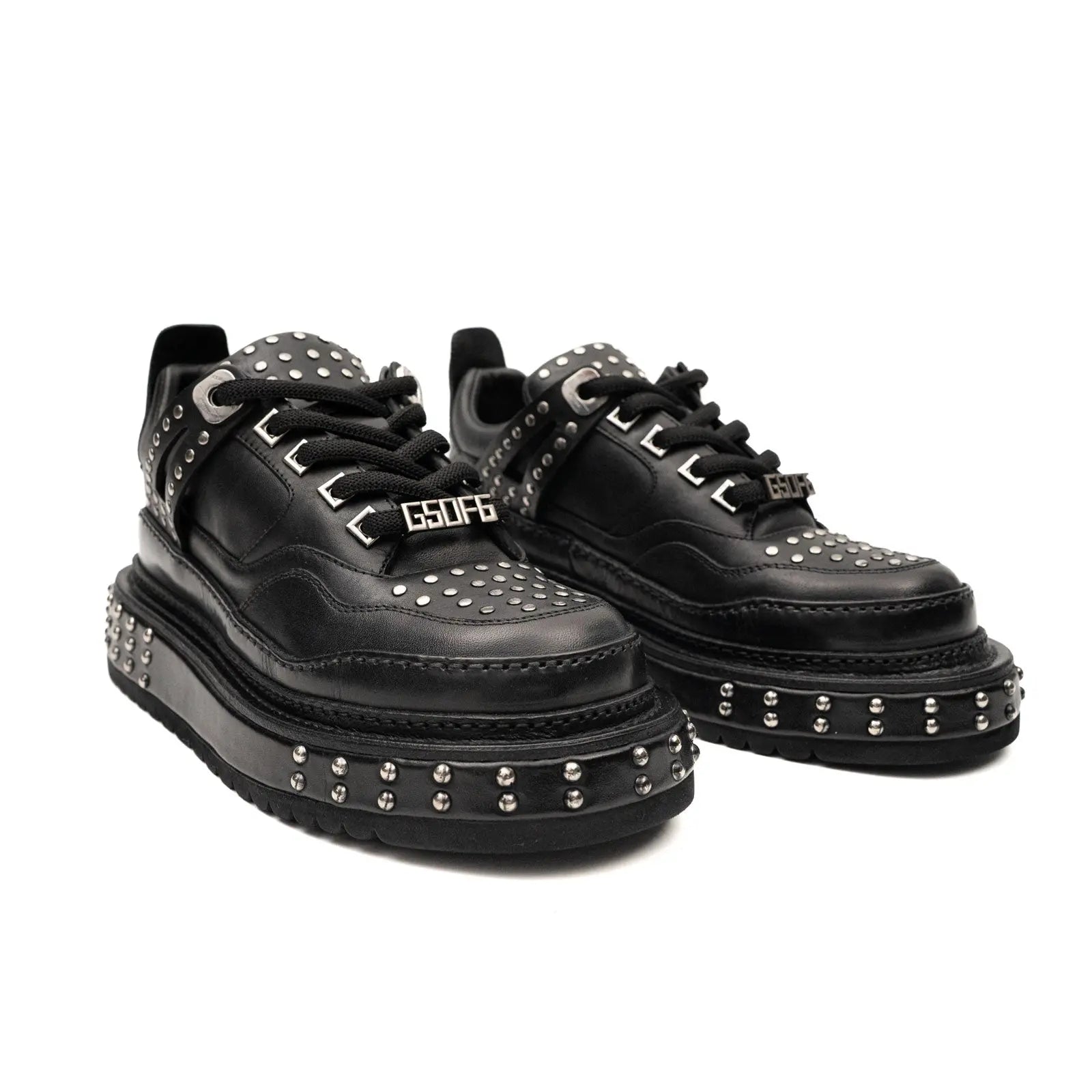 Black Calfskin Studded Platform Sneakers VanPasch