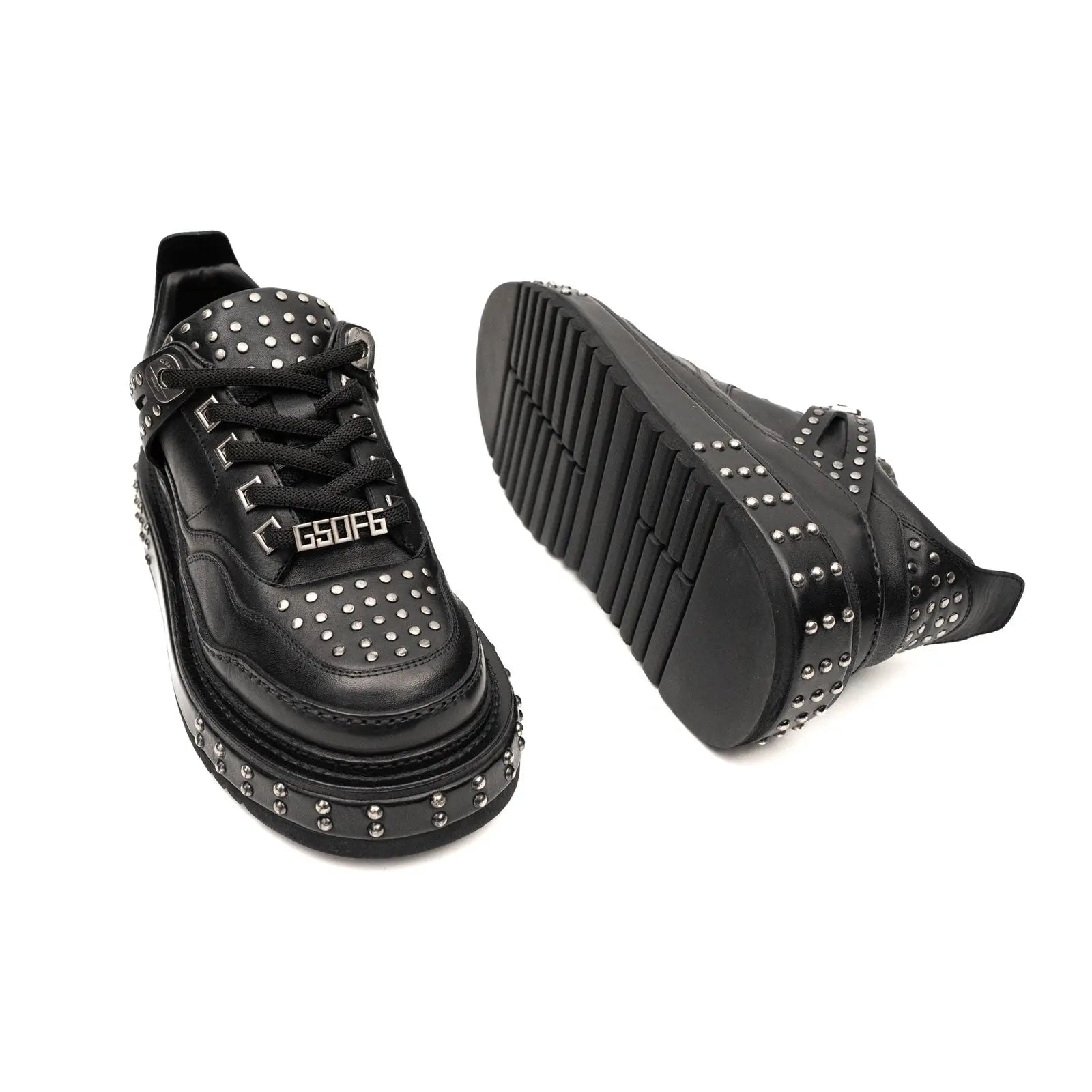 Black Calfskin Studded Platform Sneakers VanPasch