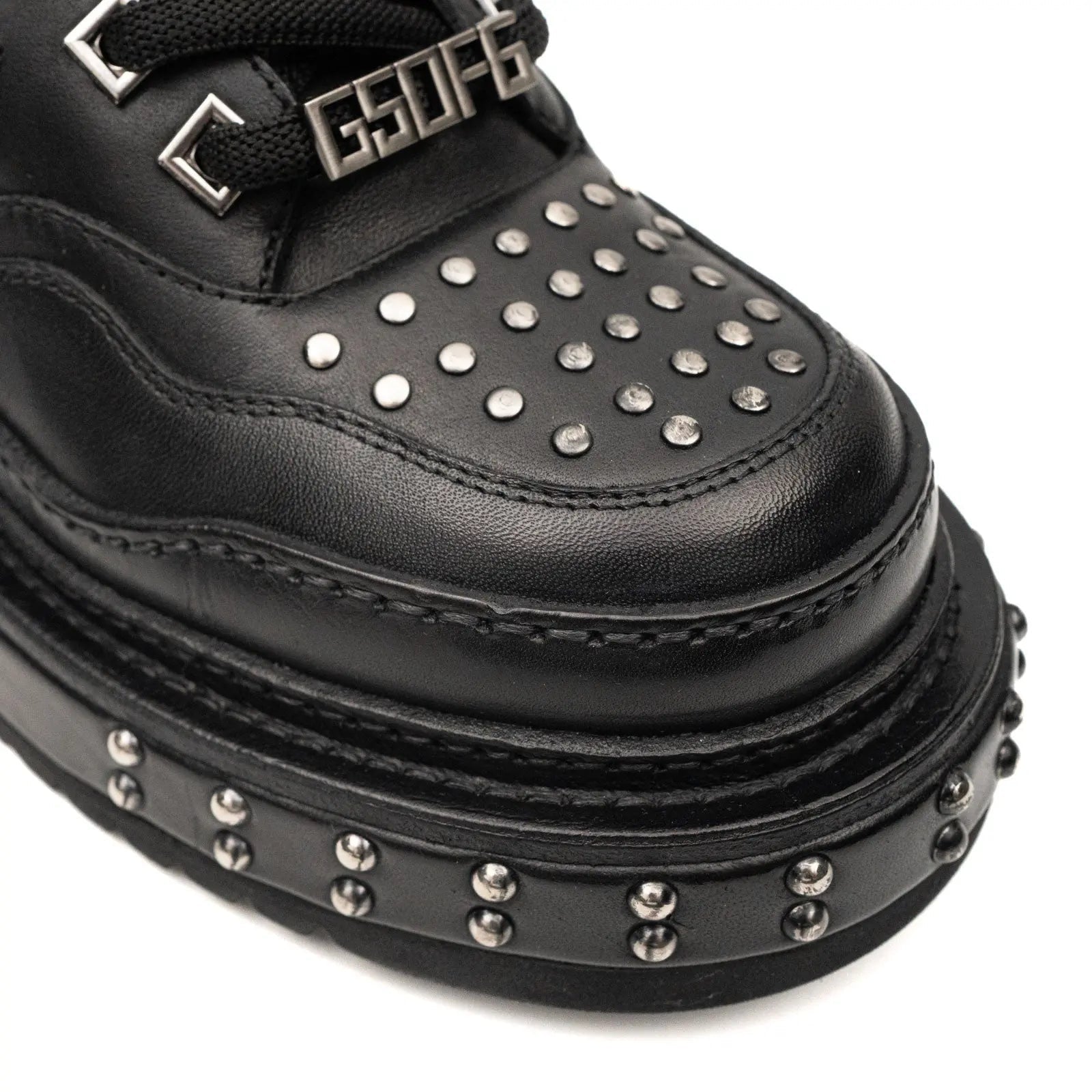 Black Calfskin Studded Platform Sneakers VanPasch