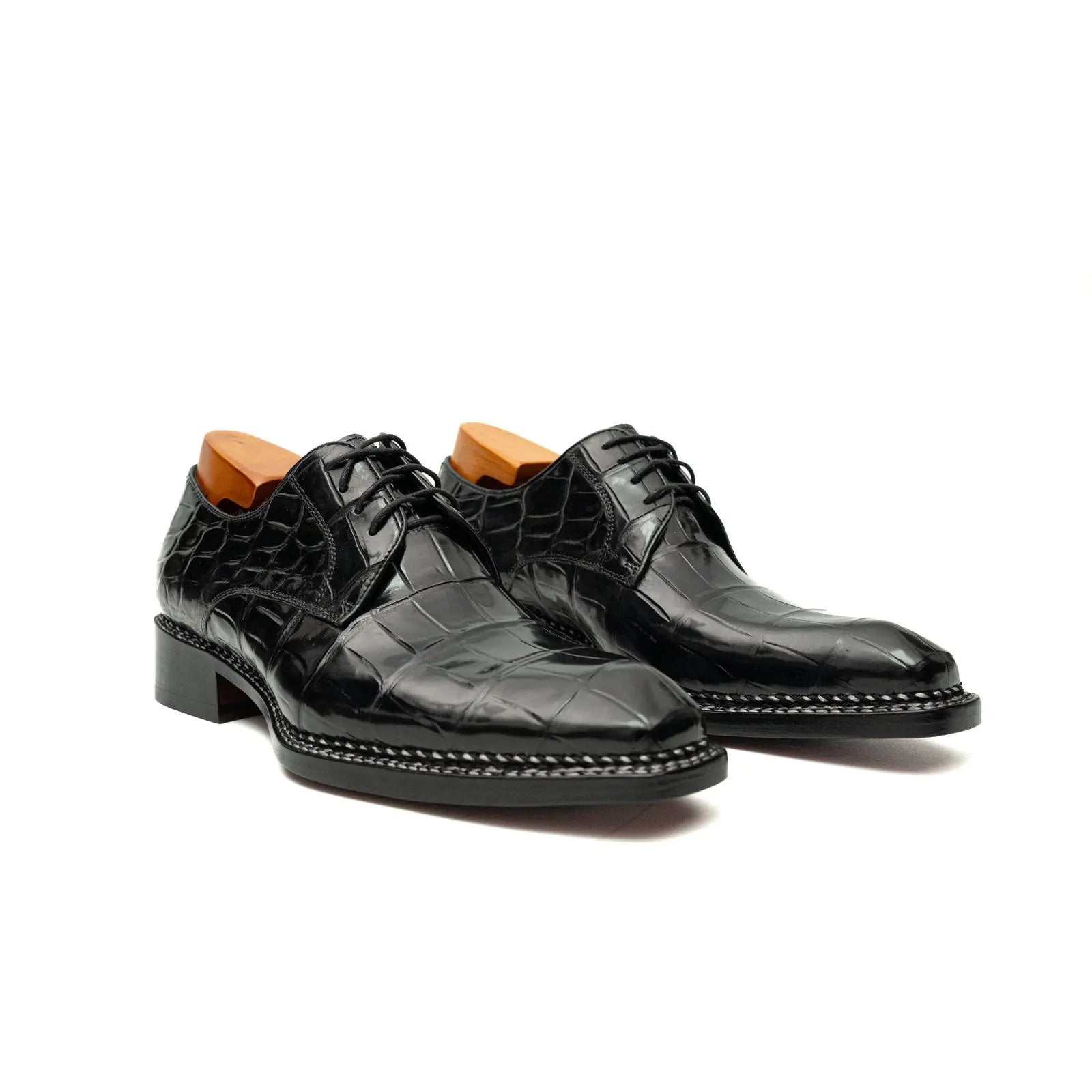 Black Croc Texture Norwegian Derbies VanPasch