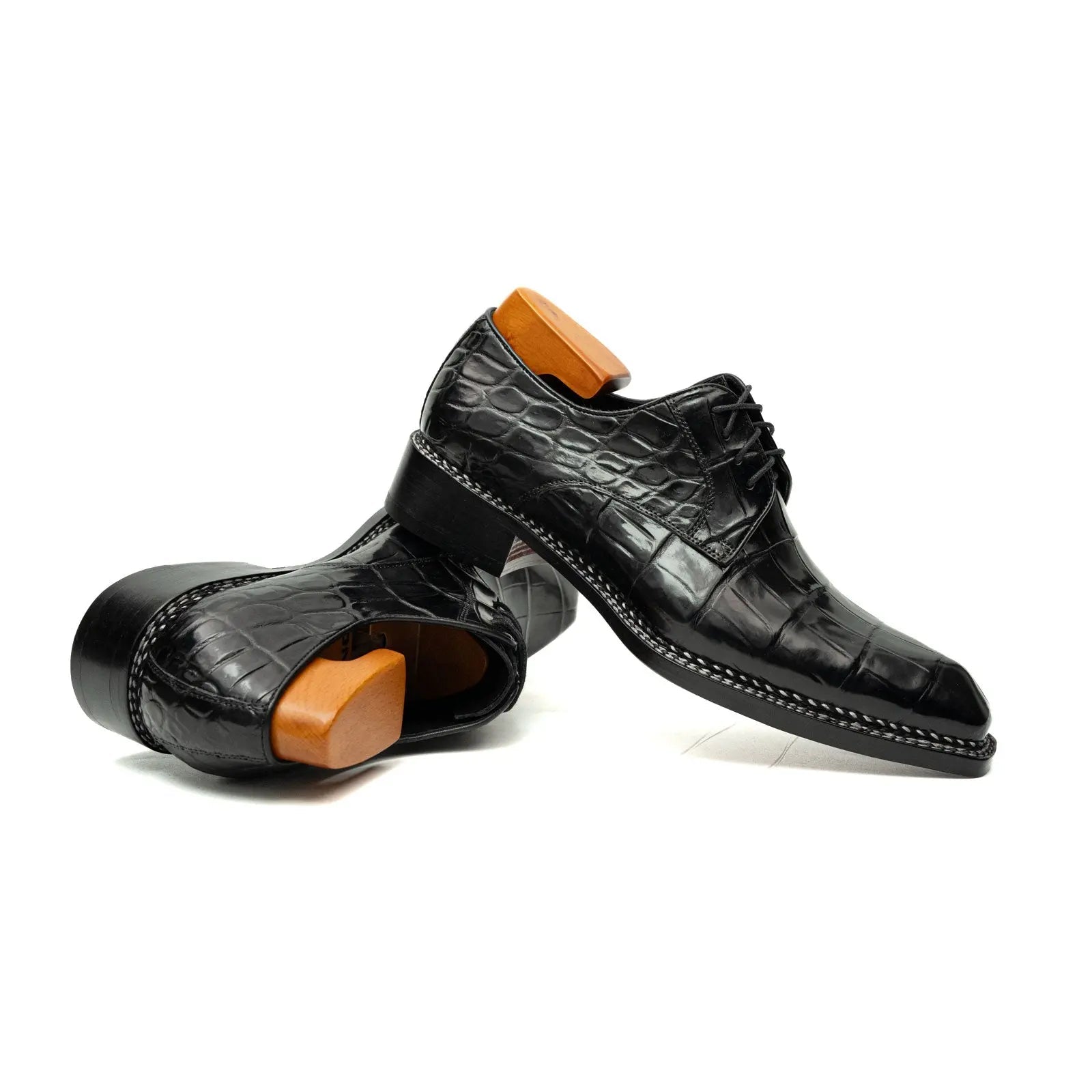 Black Croc Texture Norwegian Derbies VanPasch