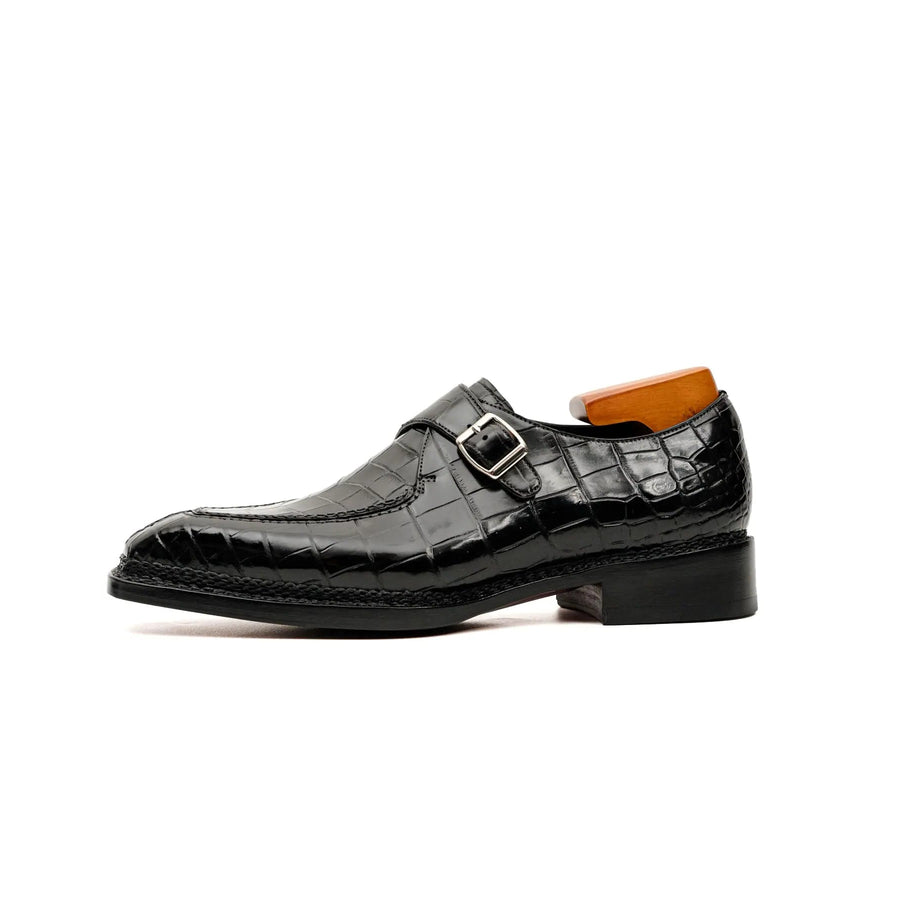 Black Crocodile Monk Strap Shoe VanPasch