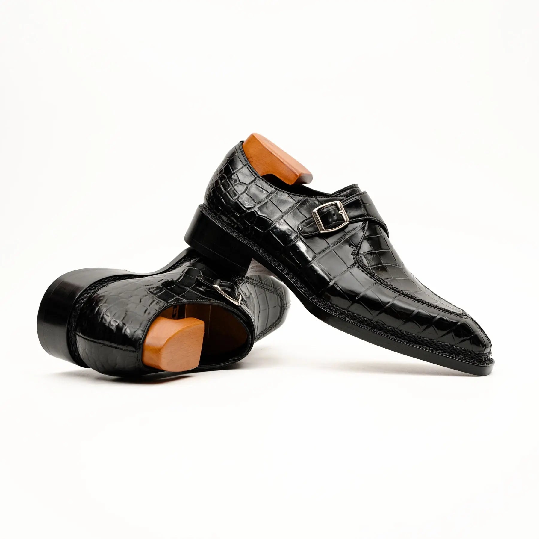 Black Crocodile Monk Strap Shoe VanPasch