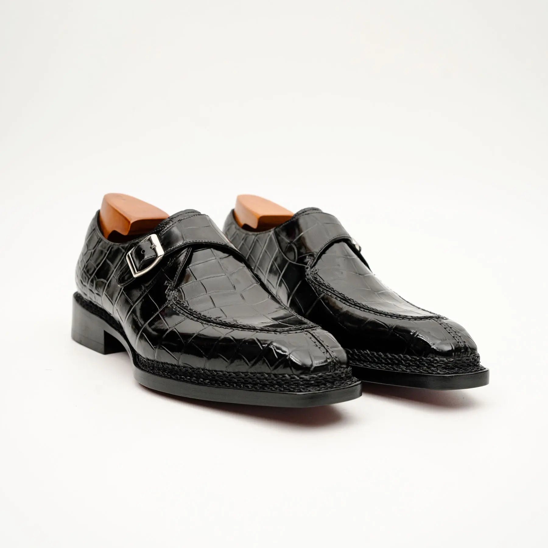 Black Crocodile Monk Strap Shoe VanPasch