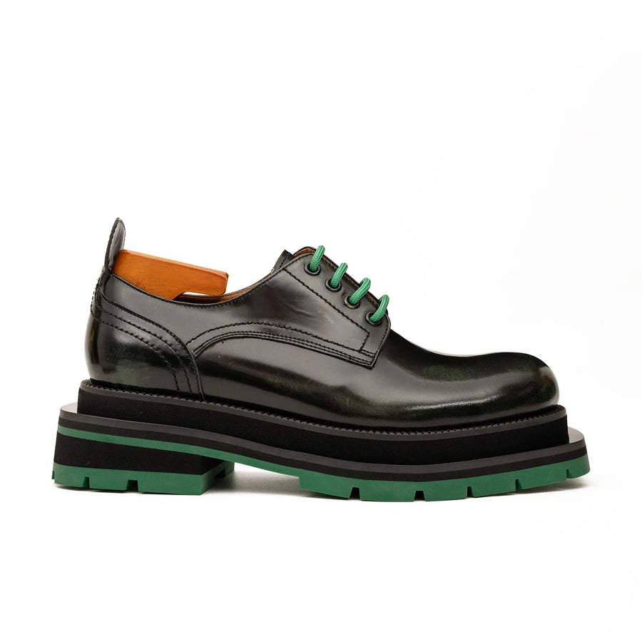 Black-Green Leather Platform Derbies