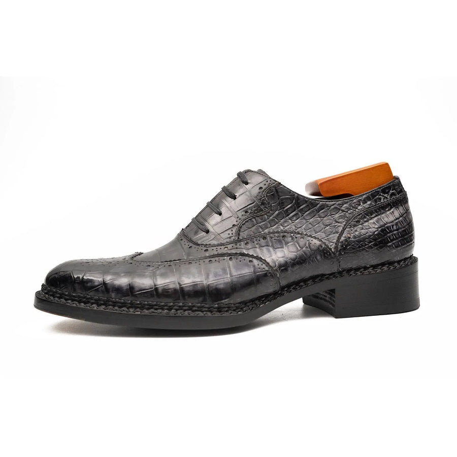 Black Grey Crocodile Oxford Shoes Goodyear Norwegian 8017 VanPasch