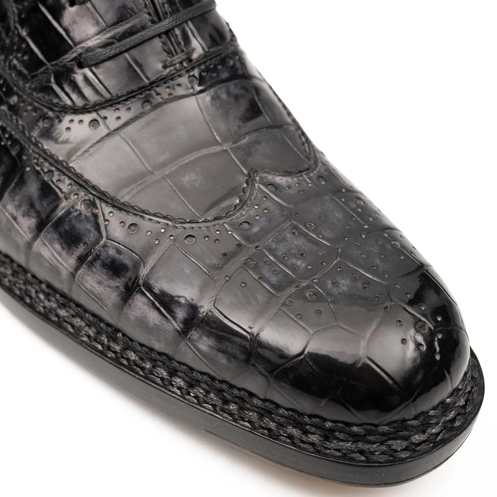 Black Grey Crocodile Oxford Shoes Goodyear Norwegian 8017 VanPasch