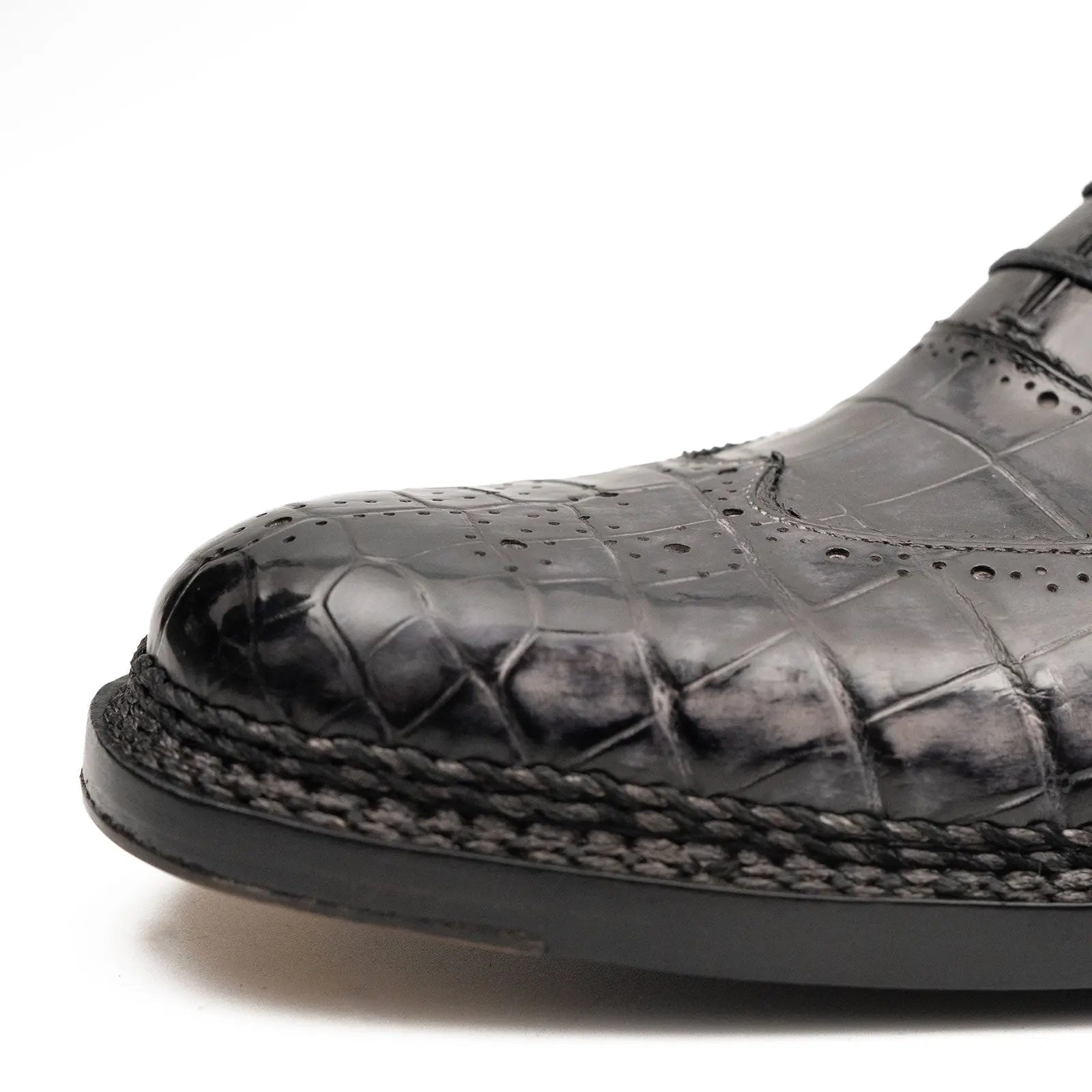 Black Grey Crocodile Oxford Shoes Goodyear Norwegian 8017 VanPasch