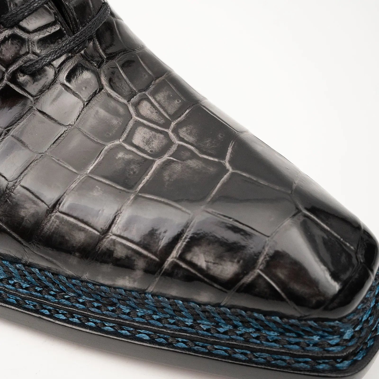 Black Grey Crocodile Oxford Shoes Goodyear Norwegian 8018 VanPasch