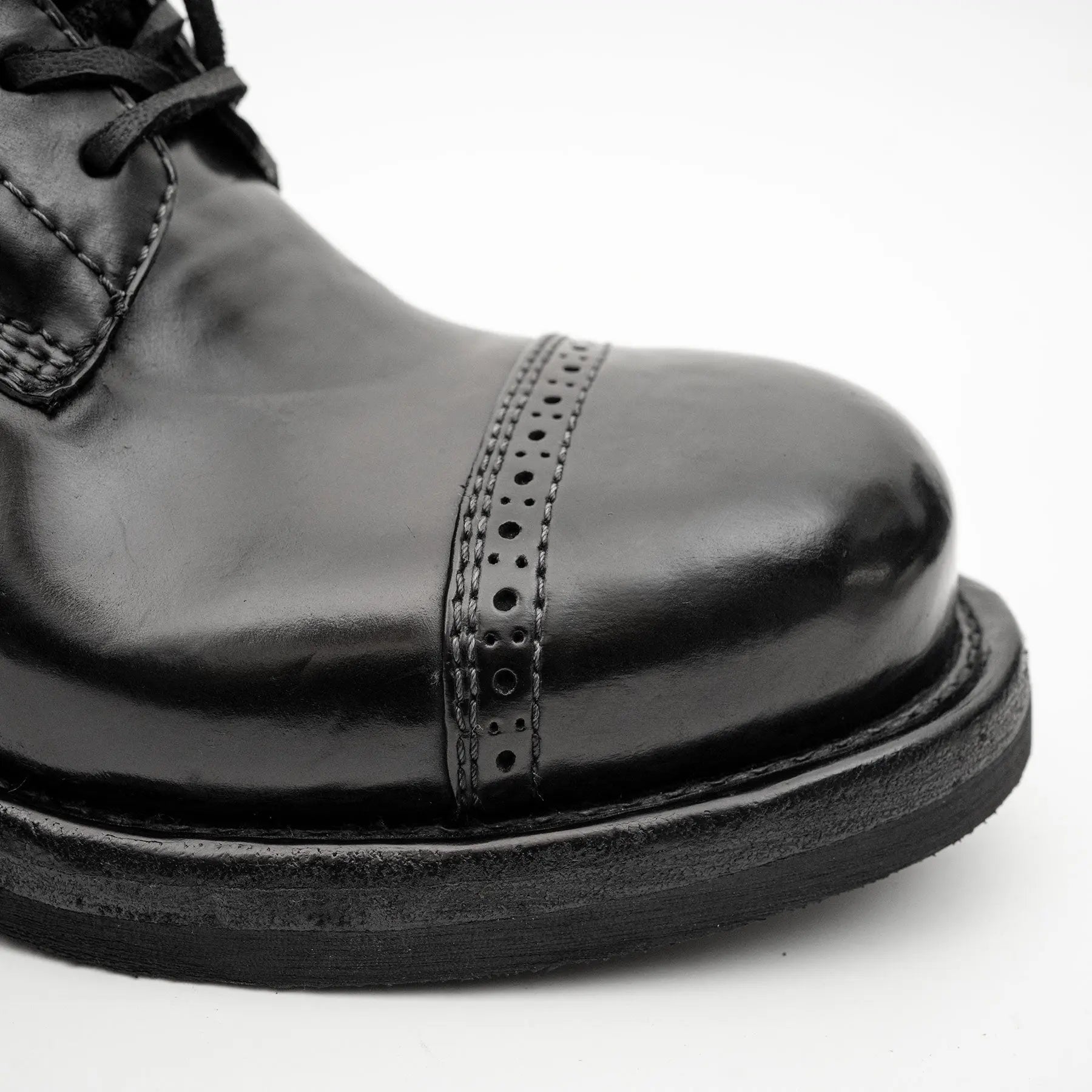 Black Horsehide Cap-Toe Combat Boots