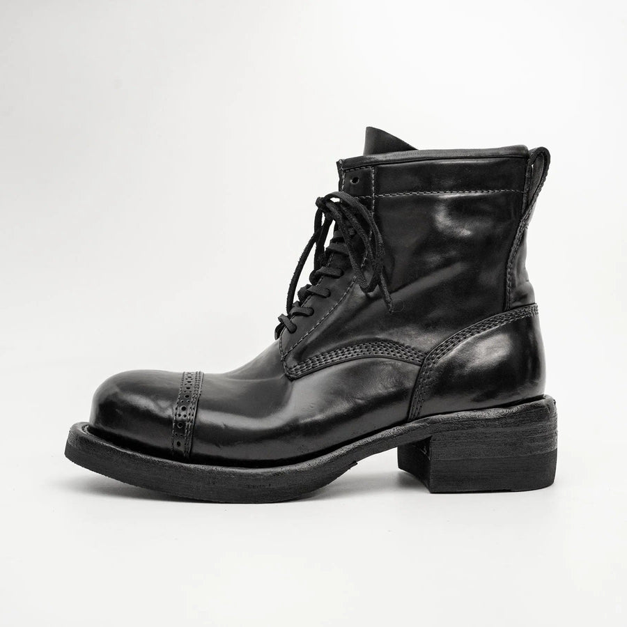 Black Horsehide Cap-Toe Combat Boots VanPasch