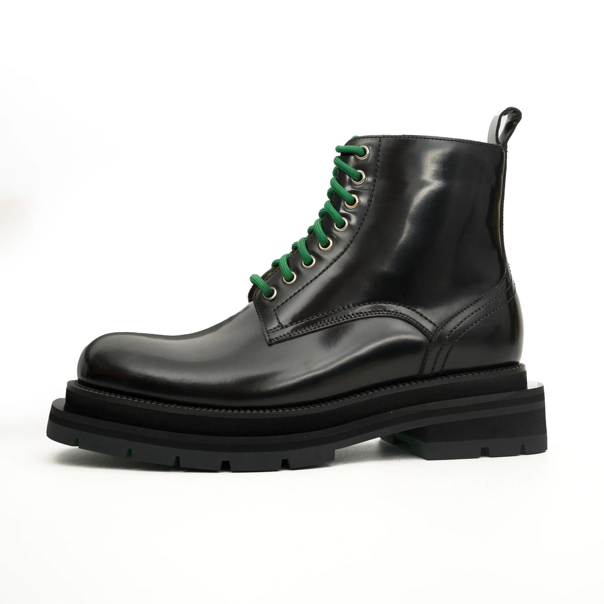 Black Leather Boots with Green Laces VanPasch