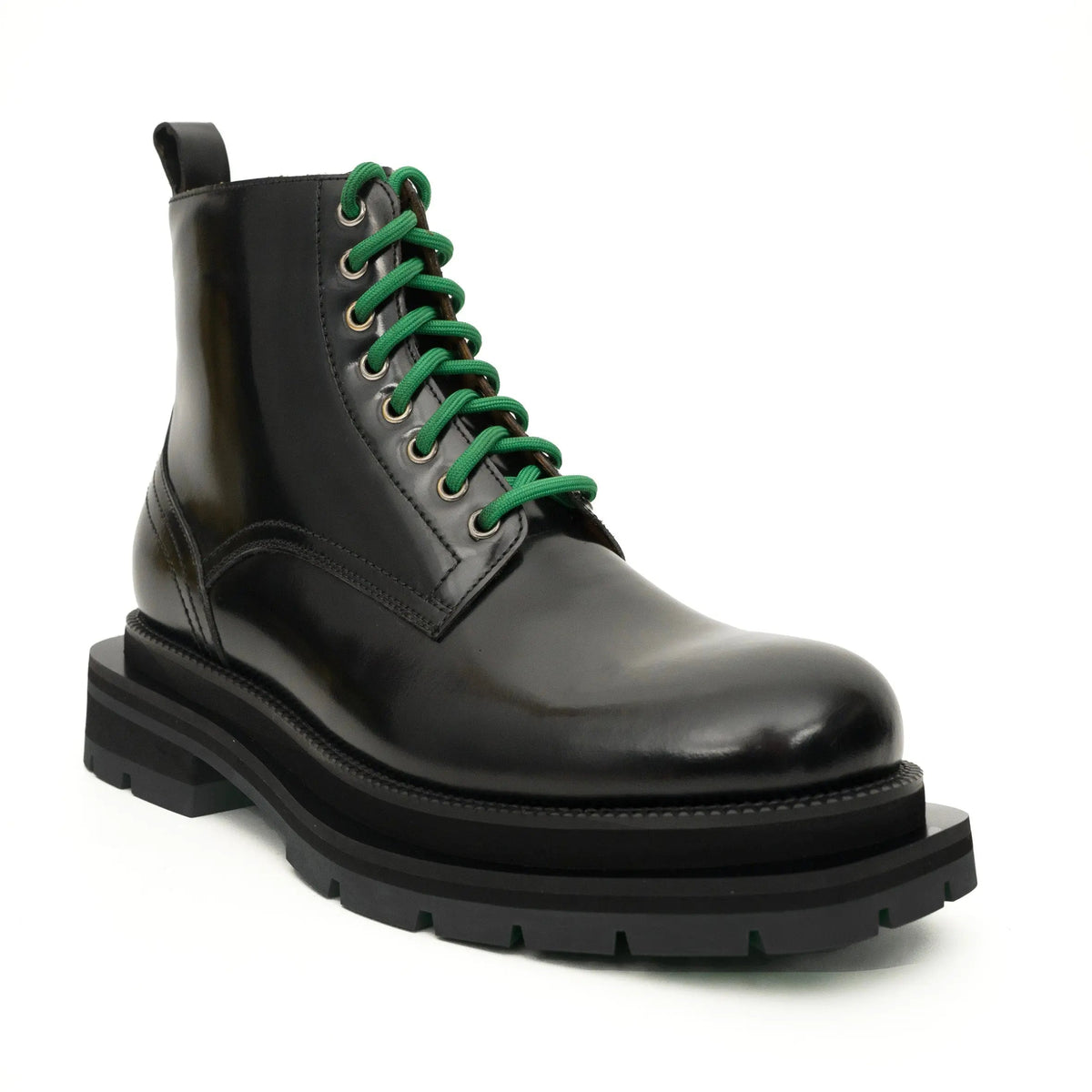 Black Leather Boots with Green Laces VanPasch
