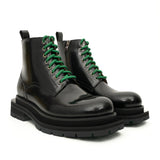 Black Leather Boots with Green Laces VanPasch