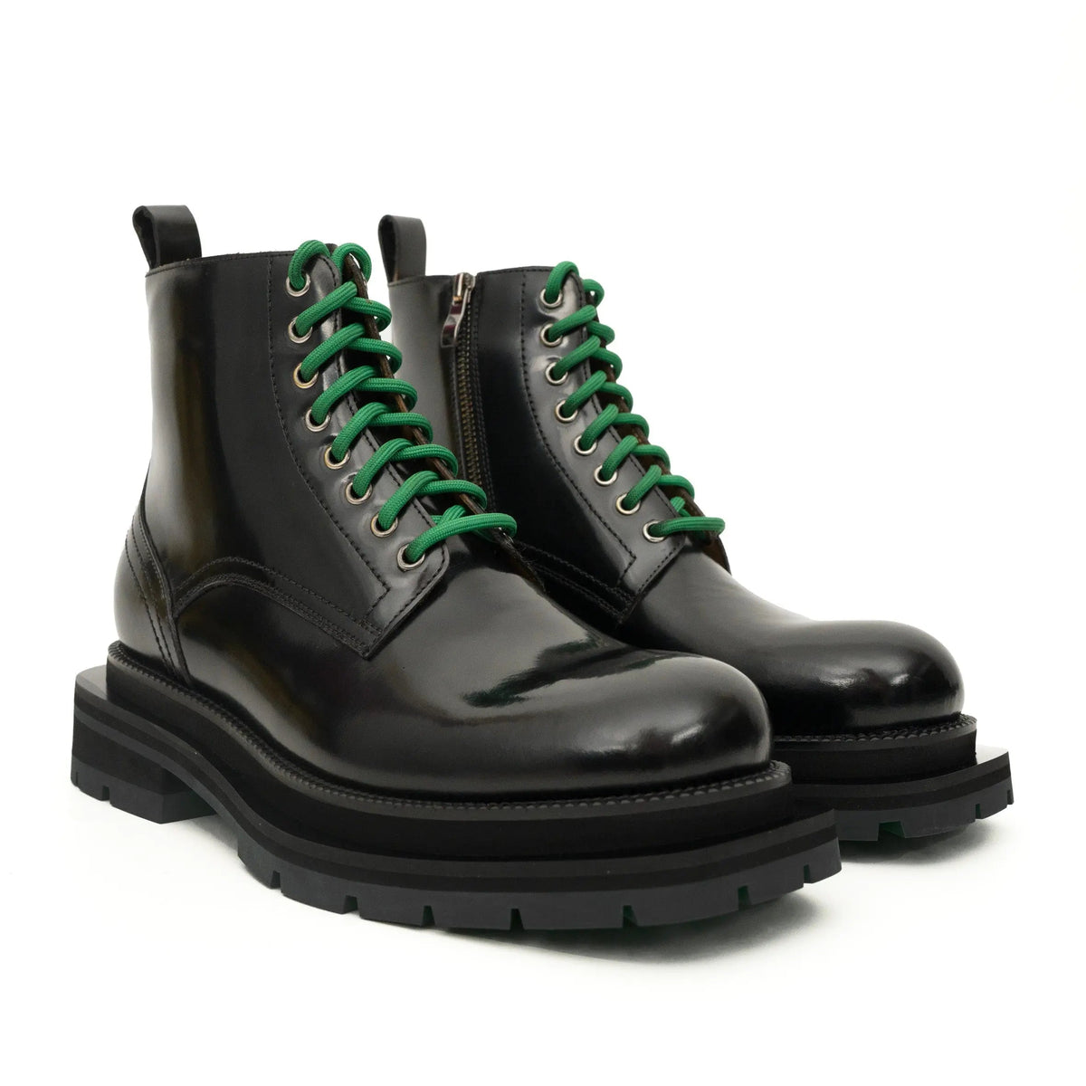 Black Leather Boots with Green Laces VanPasch
