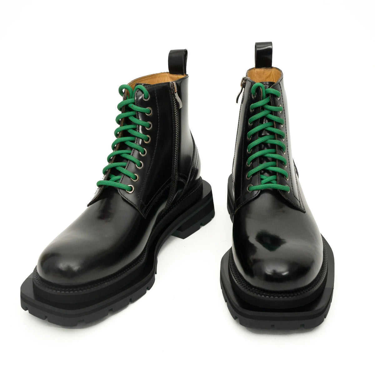 Black Leather Boots with Green Laces VanPasch