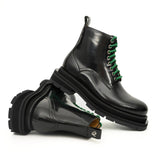 Black Leather Boots with Green Laces VanPasch