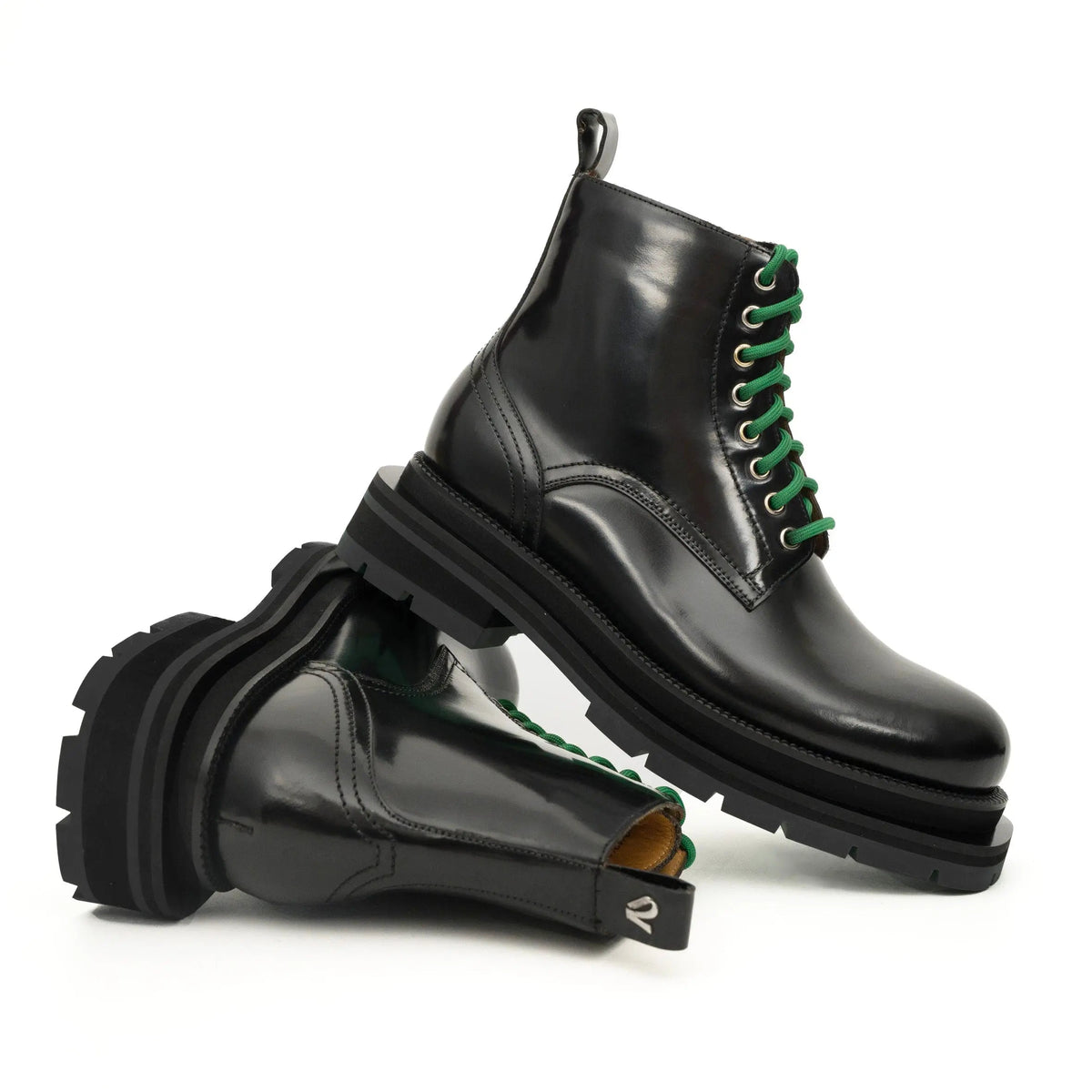 Black Leather Boots with Green Laces VanPasch