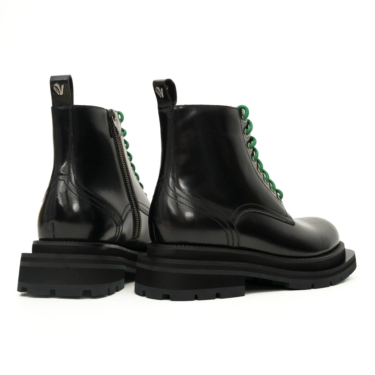 Black Leather Boots with Green Laces VanPasch