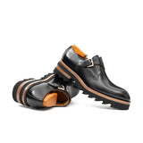 Black Leather Monk Strap Shoes with Chunky Soles VanPasch