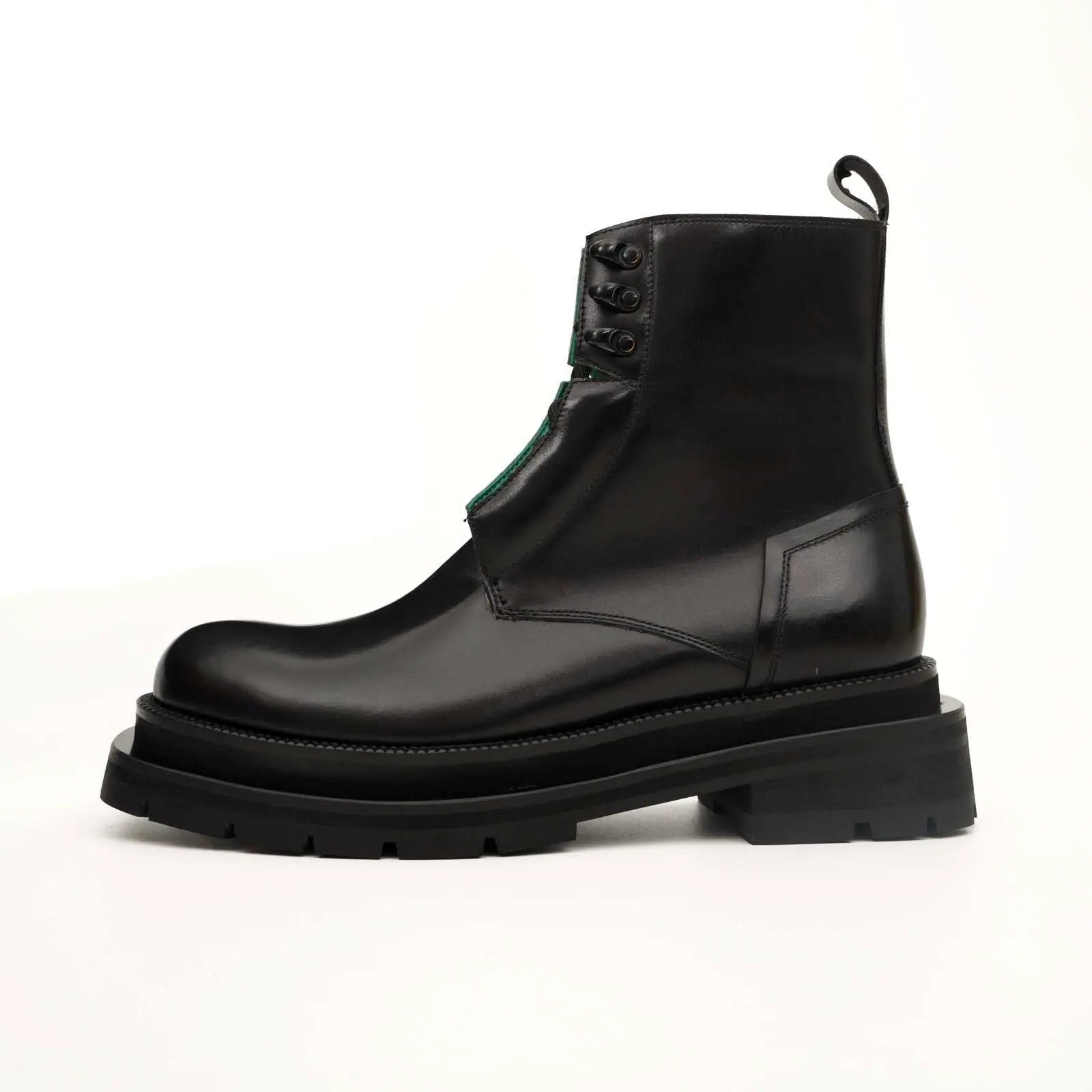 Black Leather Side-Zip Lug Sole Boots VanPasch