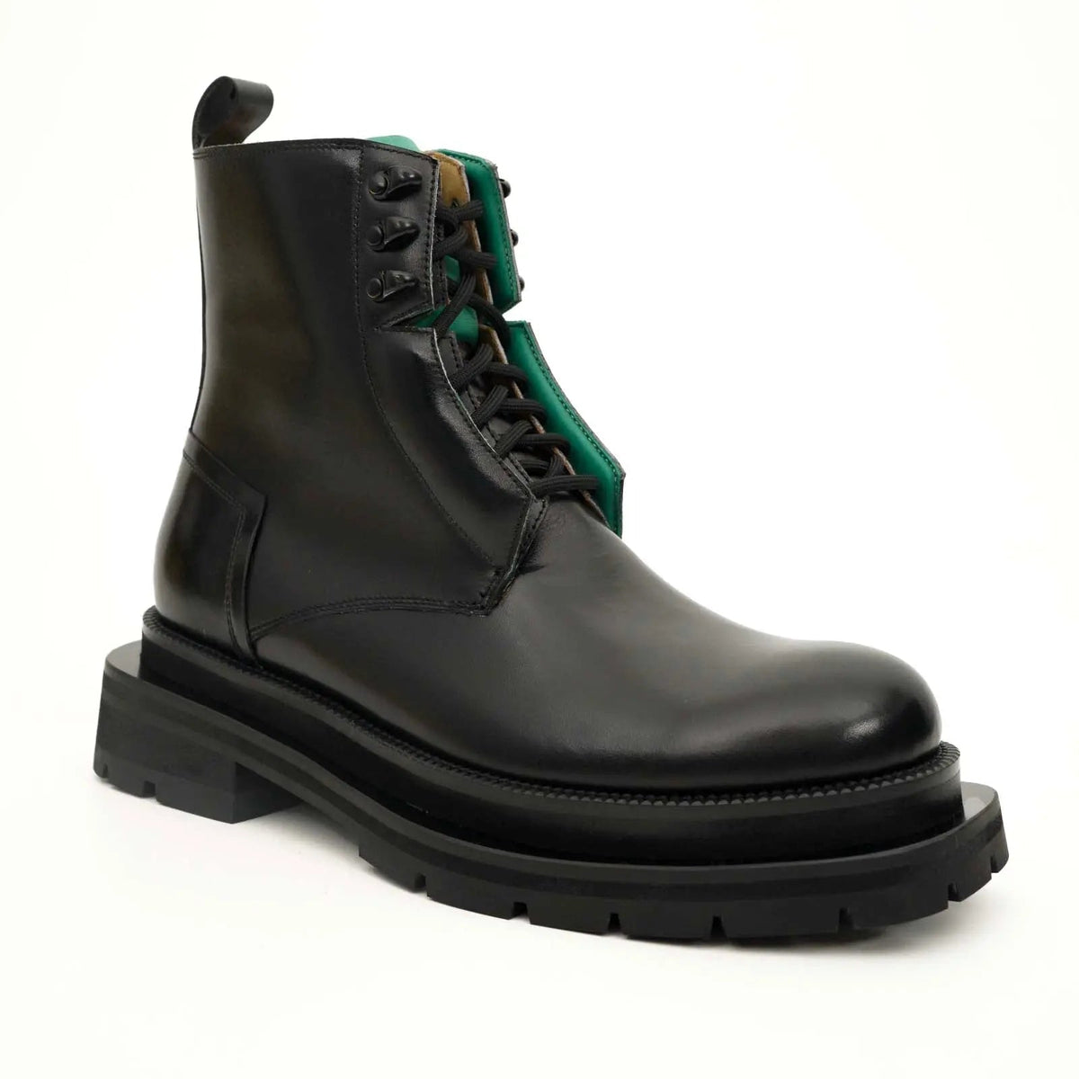 Black Leather Side-Zip Lug Sole Boots VanPasch