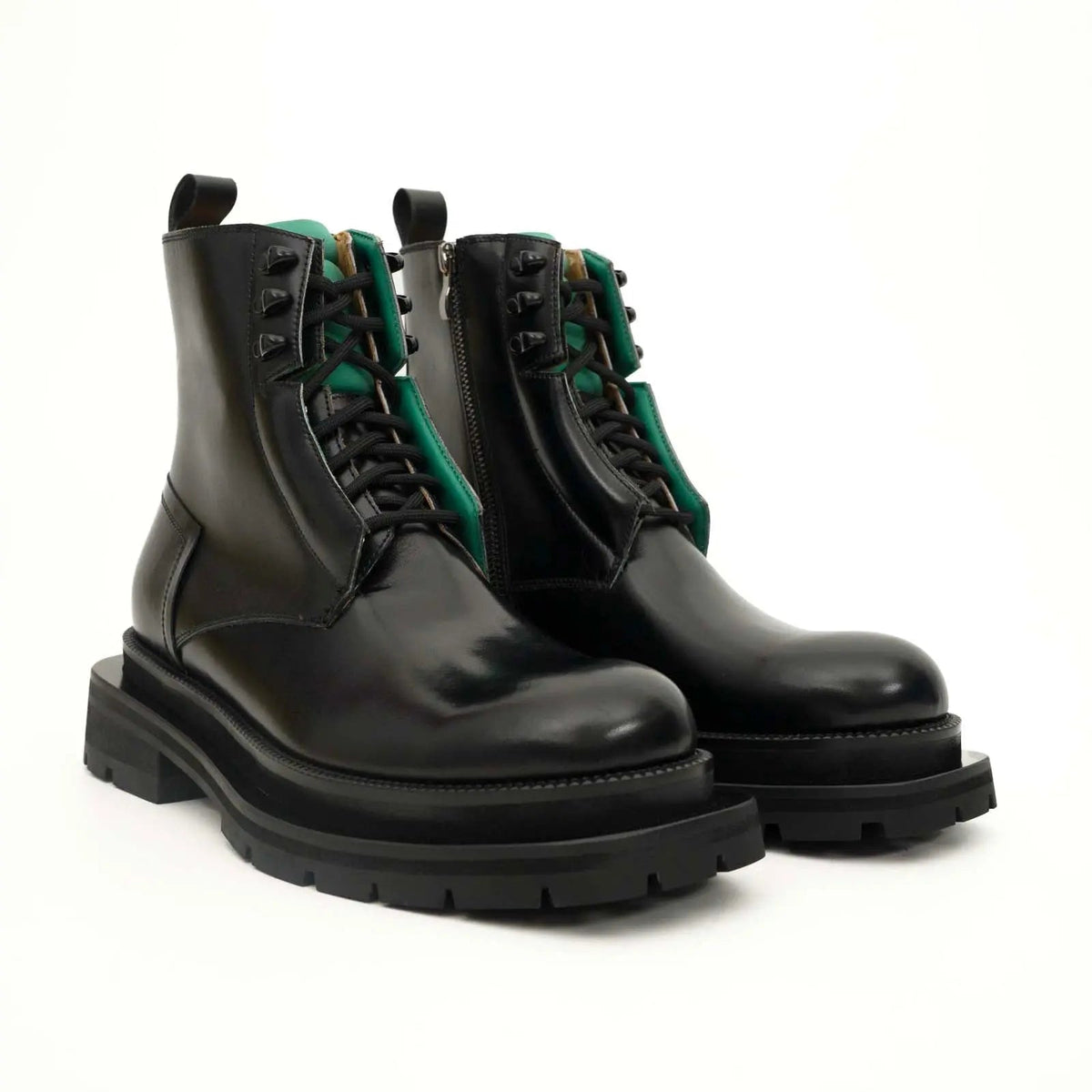 Black Leather Side-Zip Lug Sole Boots VanPasch