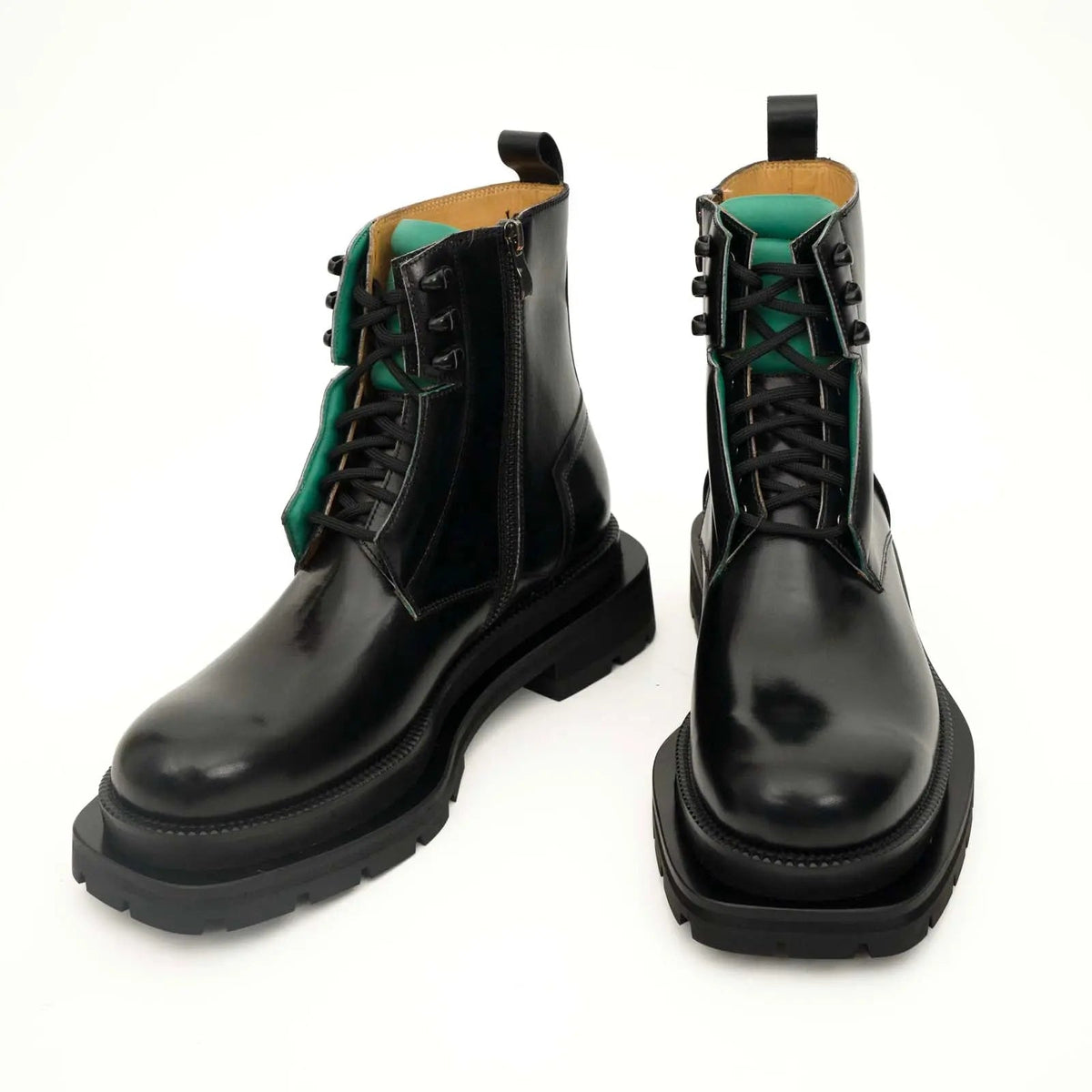 Black Leather Side-Zip Lug Sole Boots VanPasch
