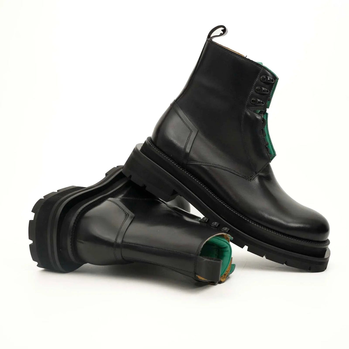 Black Leather Side-Zip Lug Sole Boots VanPasch