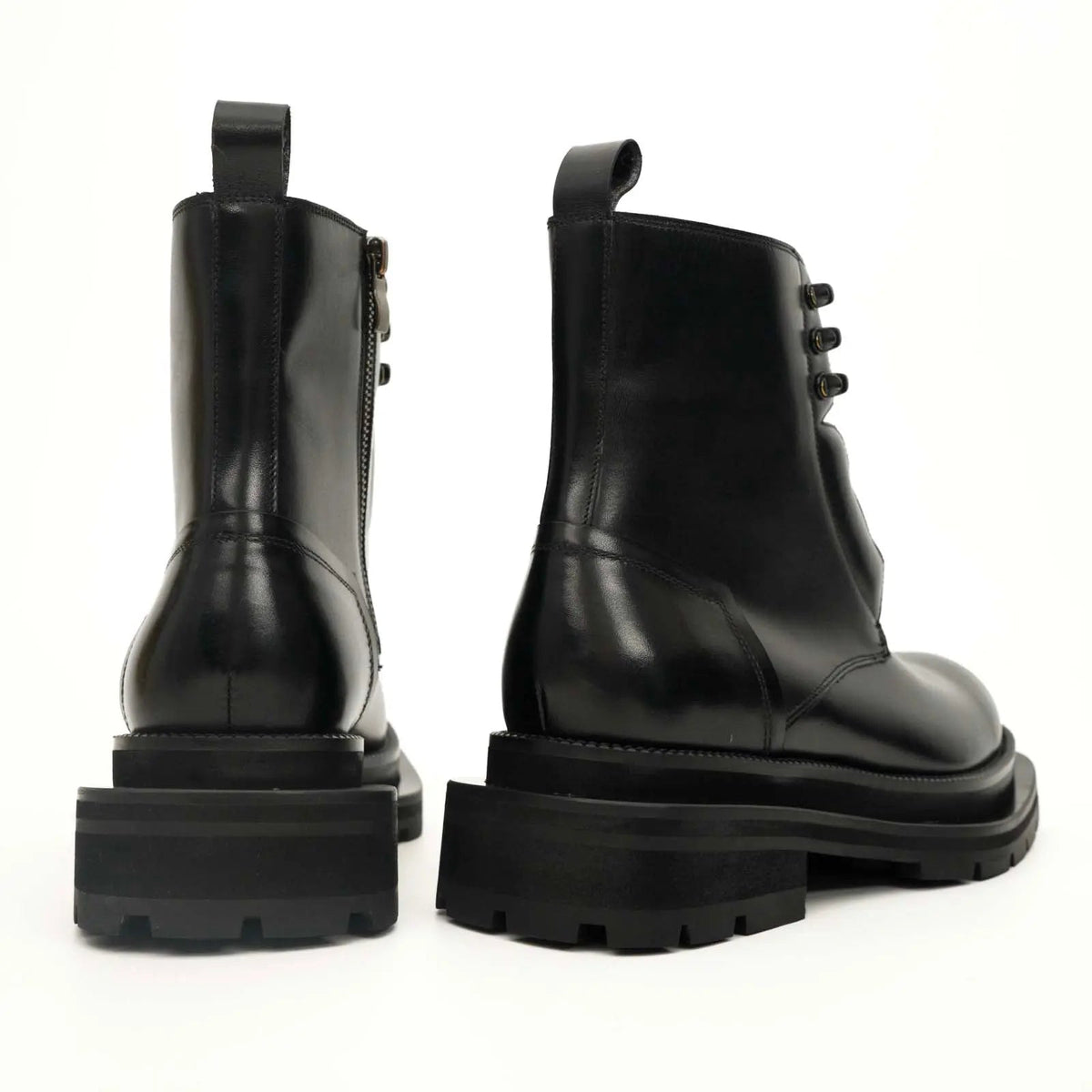Black Leather Side-Zip Lug Sole Boots VanPasch