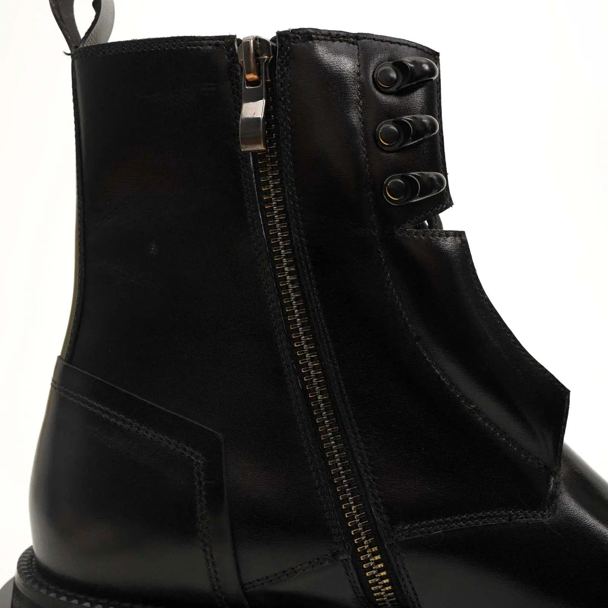 Black Leather Side-Zip Lug Sole Boots VanPasch