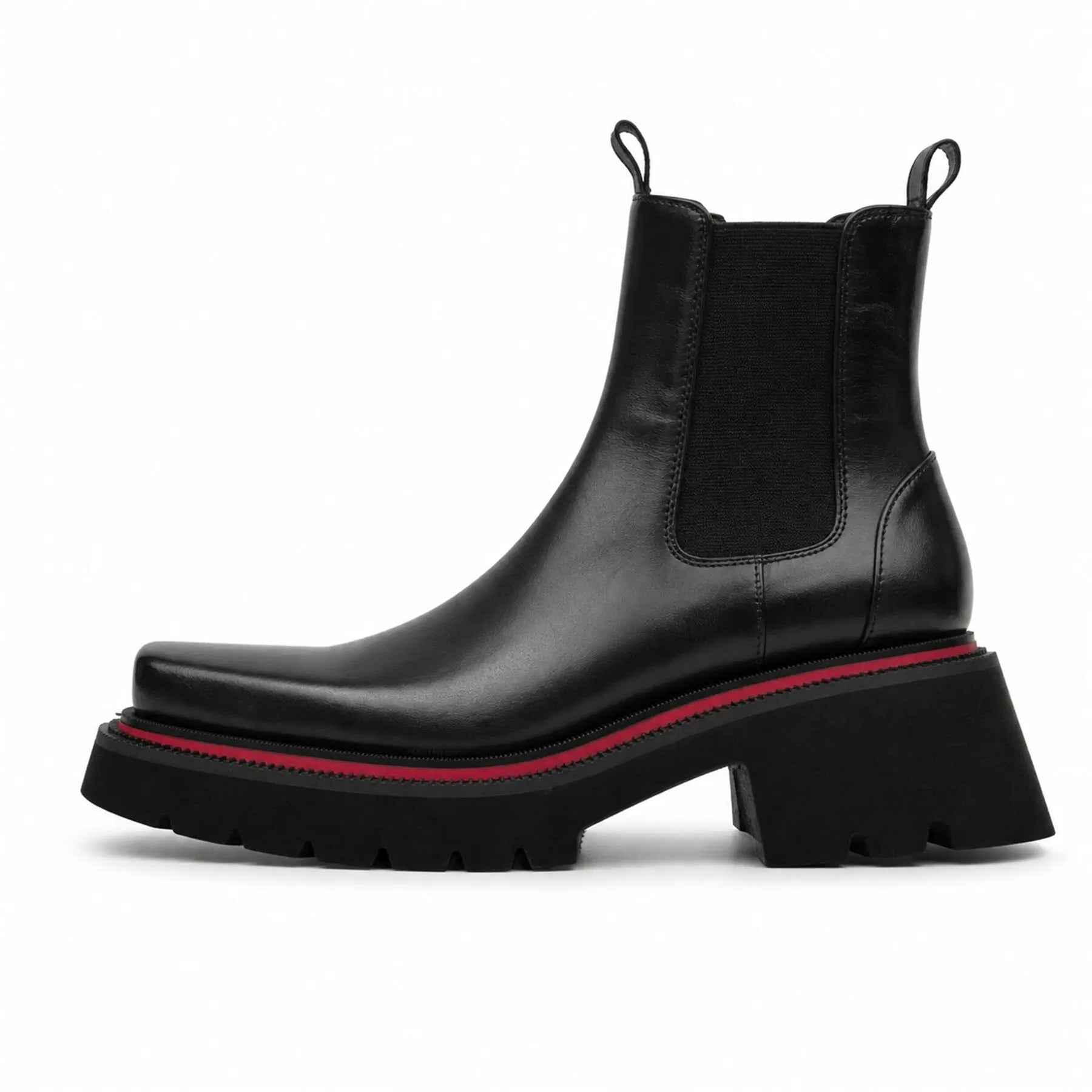 VanPasch 5036B black lug sole Chelsea boots white background side view