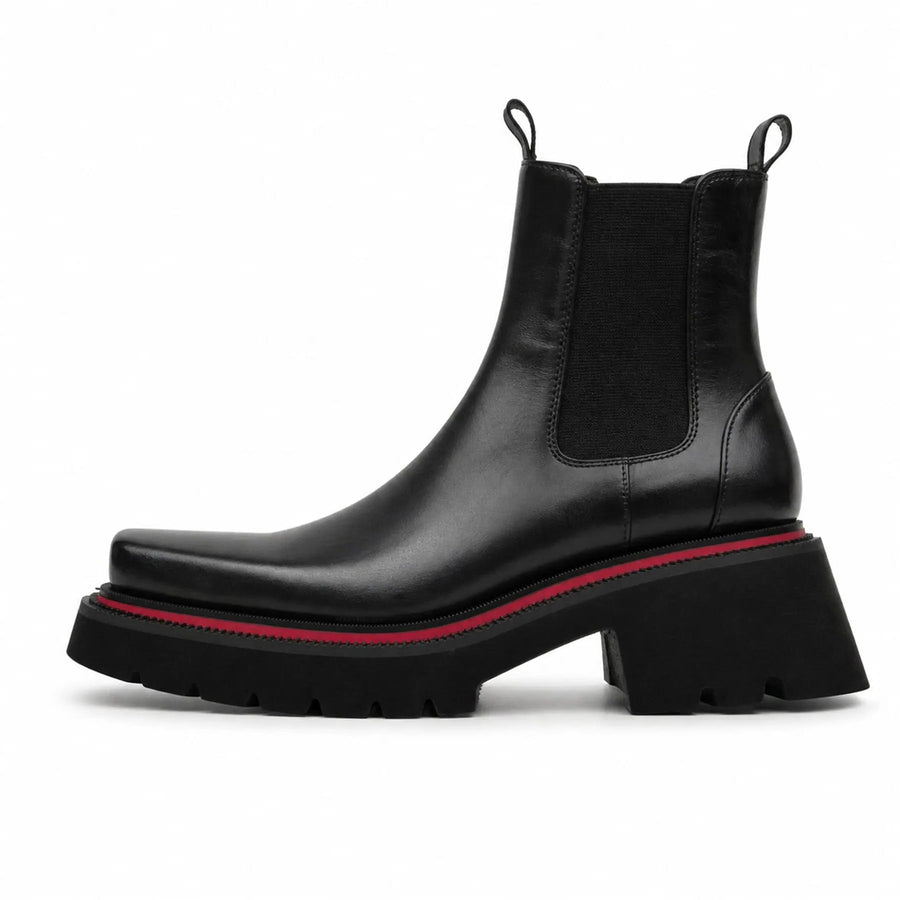 VanPasch 5036B black lug sole Chelsea boots white background side view