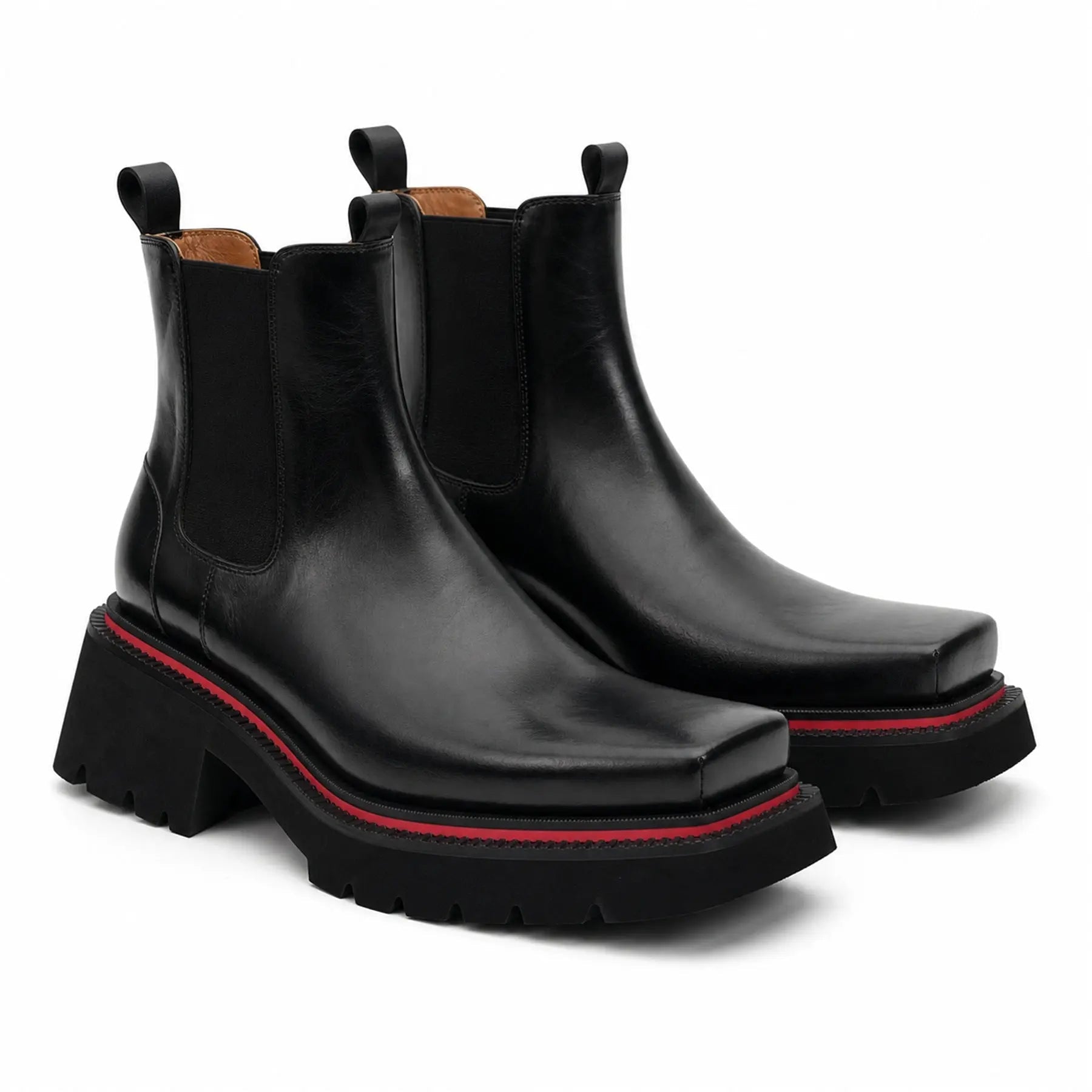 VanPasch 5036B black lug sole Chelsea boots white background pair view
