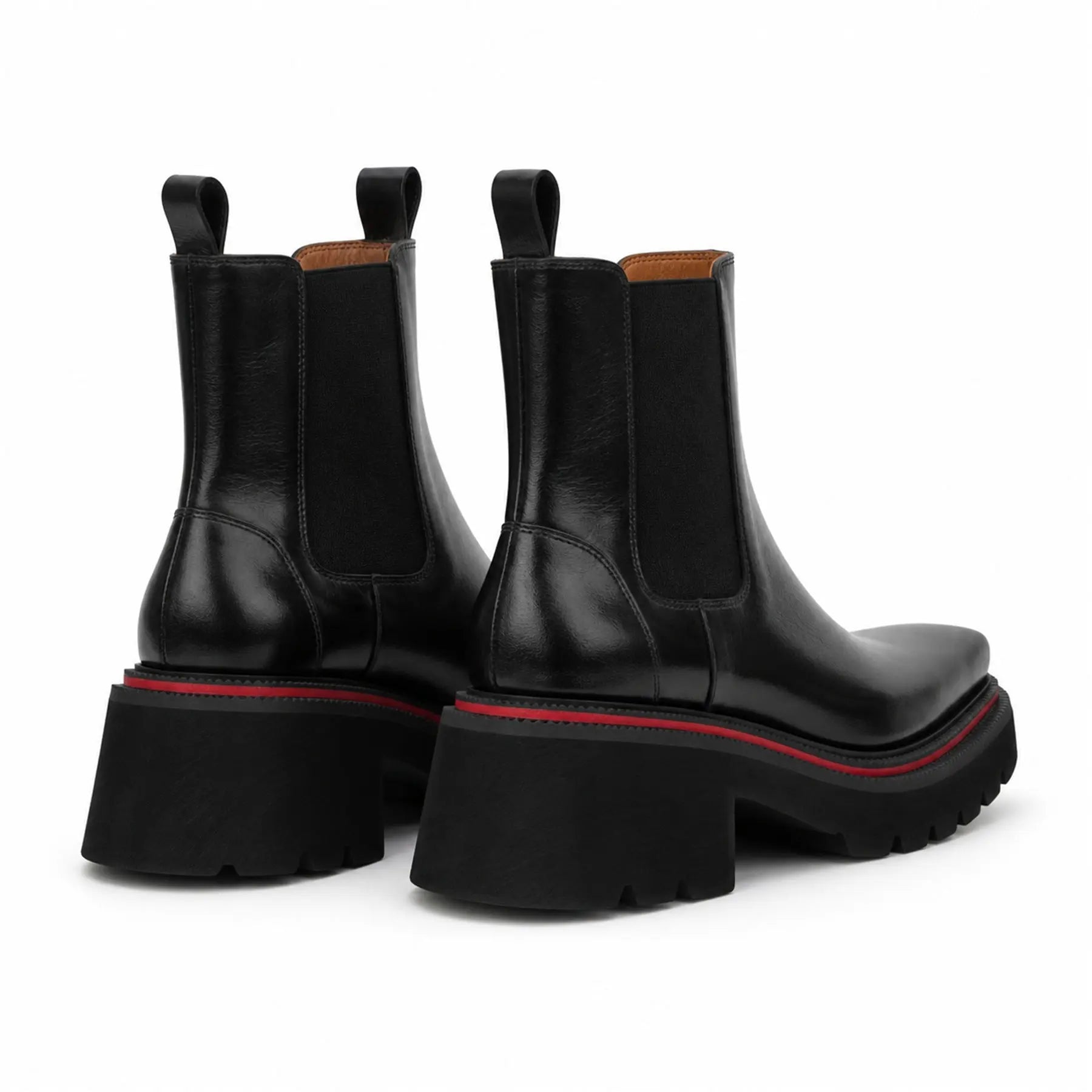 VanPasch 5036B black lug sole Chelsea boots white background rear pair view