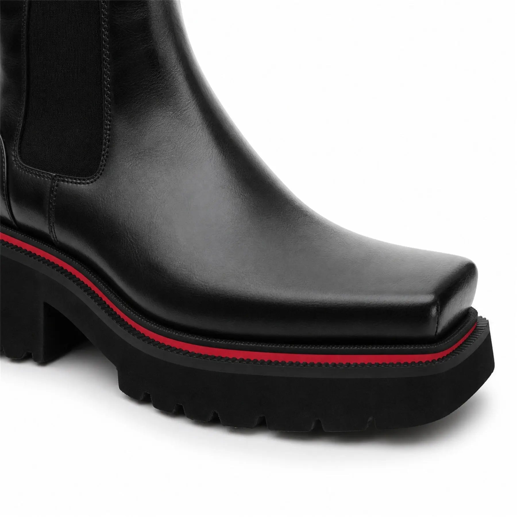 VanPasch 5036B black lug sole Chelsea boots toe and sole detail