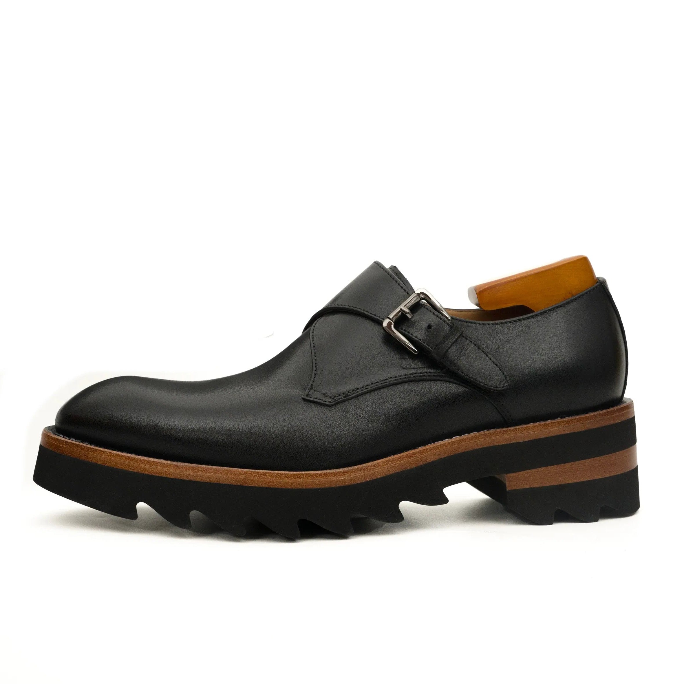 Black Lug Sole Monk Strap Shoes VanPasch