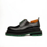 VanPasch 8222KB-L black derby shoe side profile with green laces and green lug sole