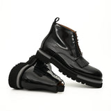Black Patent Fringe Lug Sole Boots