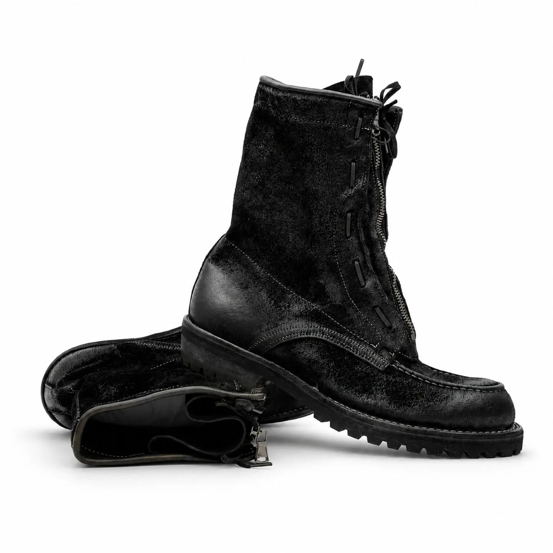 VanPasch 5001B black textured zip lace-up boots dynamic pair angle