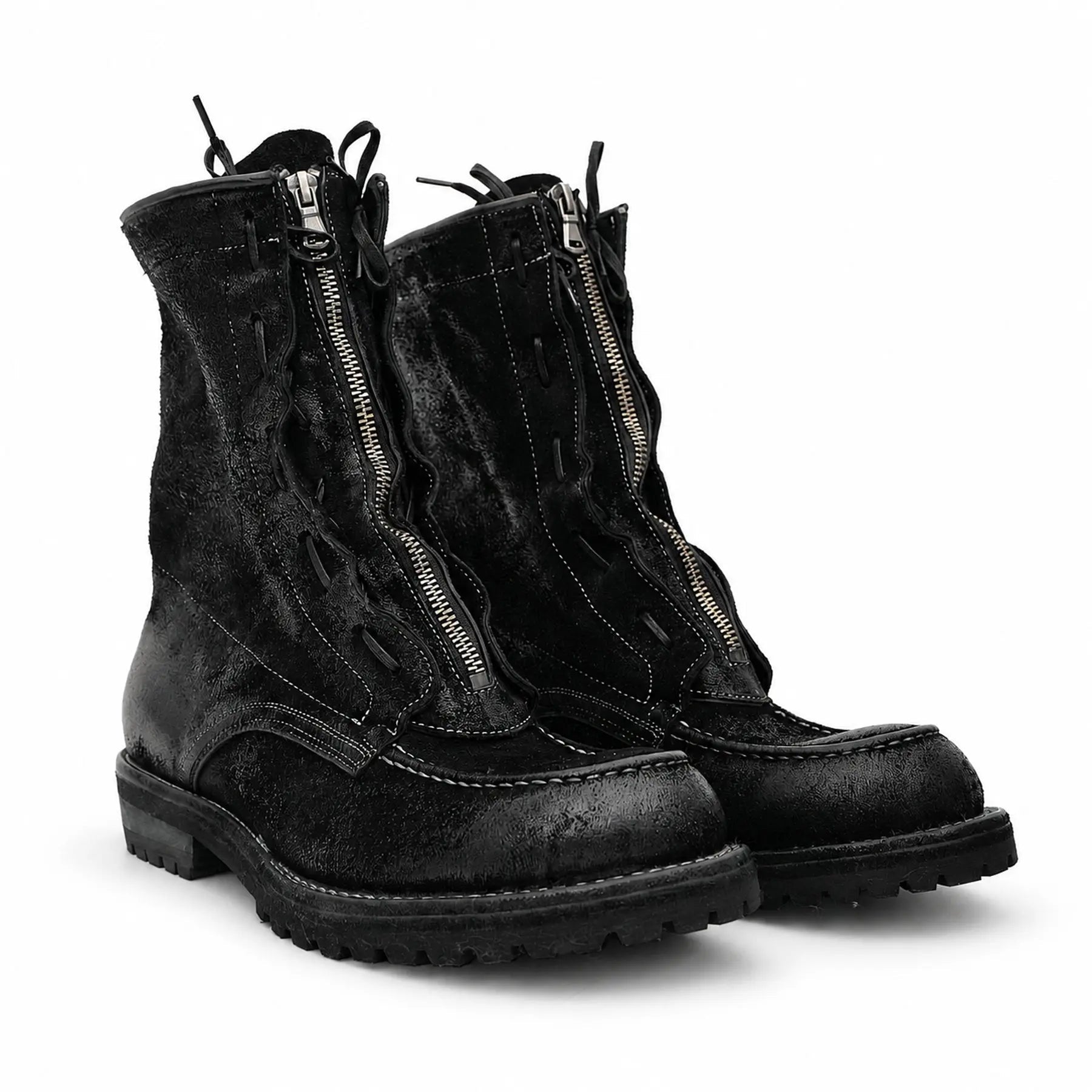 VanPasch 5001B black textured zip lace-up boots pair front three-quarter view
