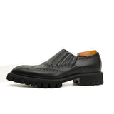 Black Wingtip Brogue Slip-On Shoes with Lug Sole | VanPasch