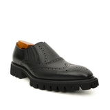 Black Wingtip Brogue Slip-On Shoes with Lug Sole | VanPasch