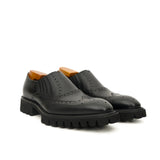 Black Wingtip Brogue Slip-On Shoes with Lug Sole | VanPasch