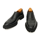 Black Wingtip Brogue Slip-On Shoes with Lug Sole | VanPasch