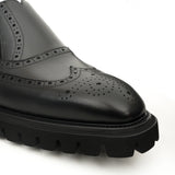 Black Wingtip Brogue Slip-On Shoes with Lug Sole | VanPasch