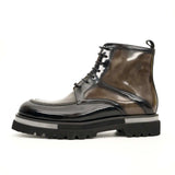 Black & Gold Patina Lace-Up Boots