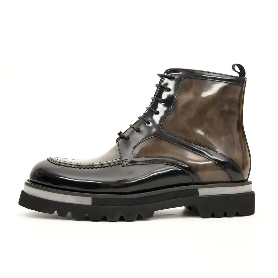 Black & Gold Patina Lace-Up Boots