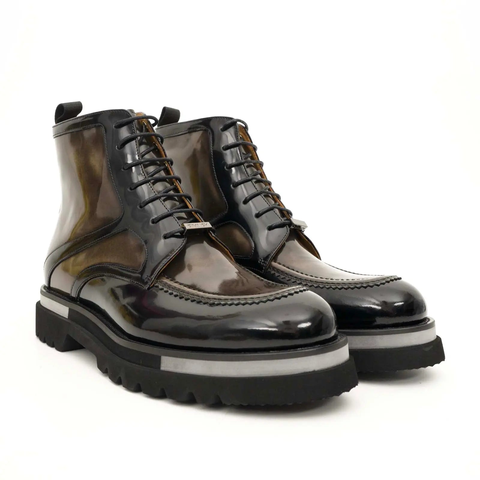 Black & Gold Patina Lace-Up Boots