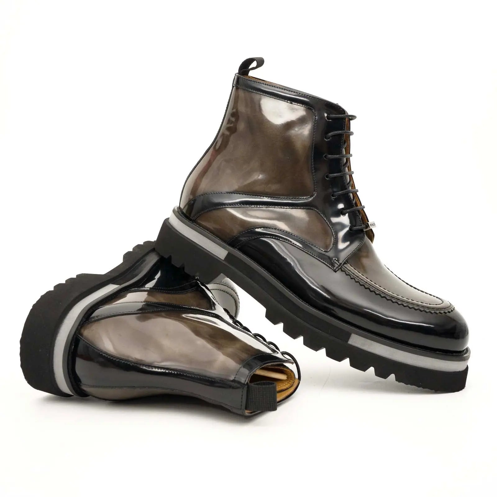 Black & Gold Patina Lace-Up Boots